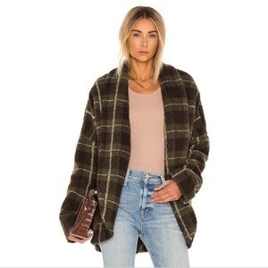 - Amanda Uprichard Aspen Cardi Fleece Plaid Coat Olive Green & Black Size …
